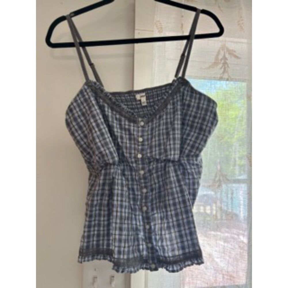 Aerie Blue Plaid Babydoll Tank Top Large Cottagecore Y2K